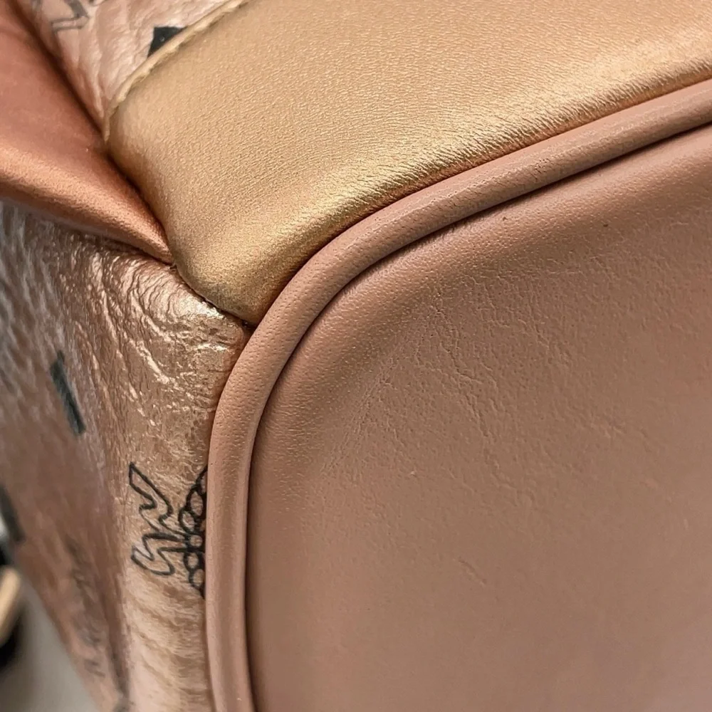 MCM Visetos Leather Pink Gold Studded Backpack